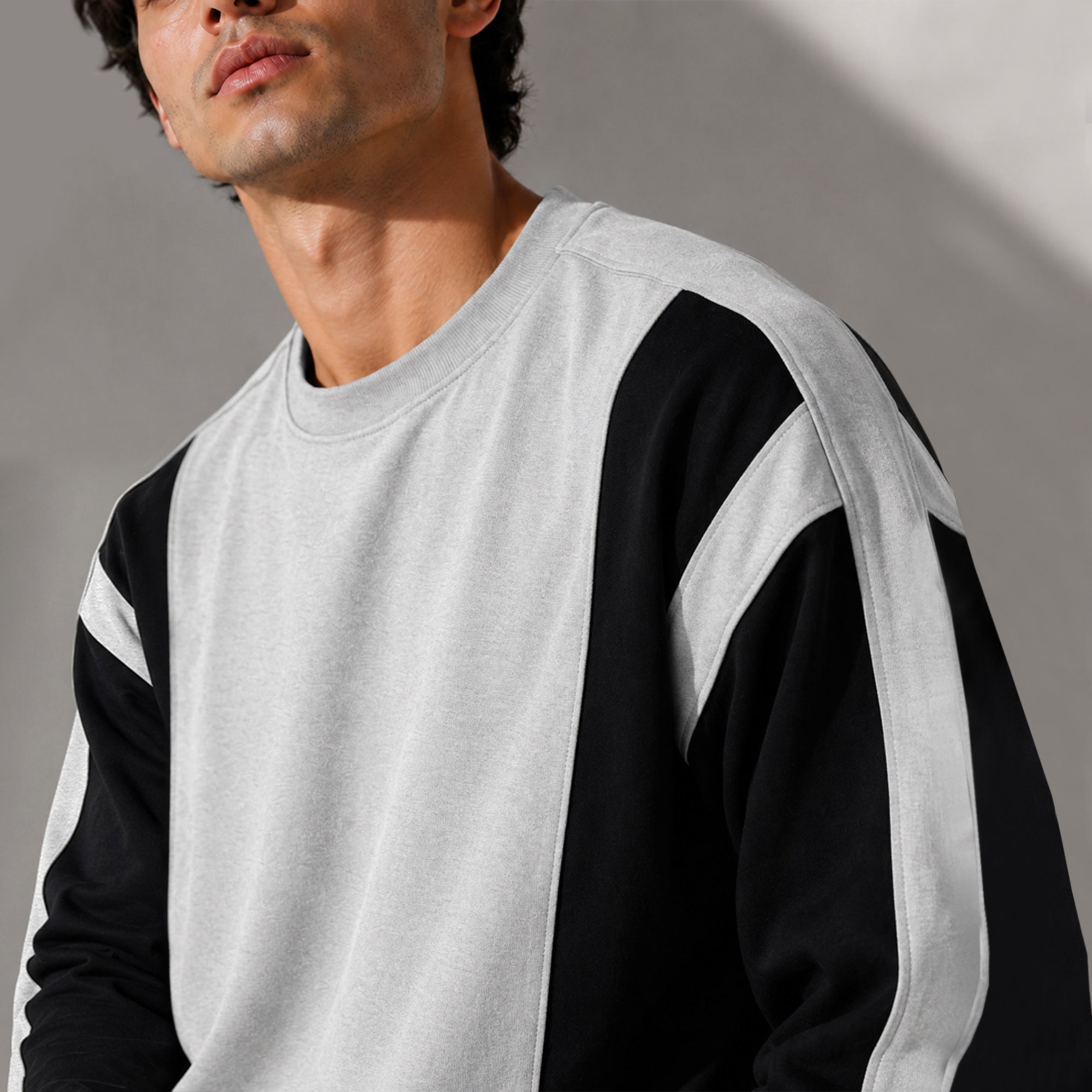 Full Sleeve Crew Neck Dual Color Winter Sweatshirt Black|Grey