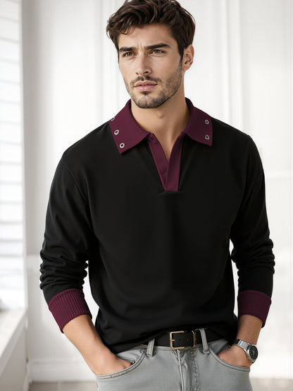 Mens Coloblocked Full Sleeve Polo Sweatshirt Black