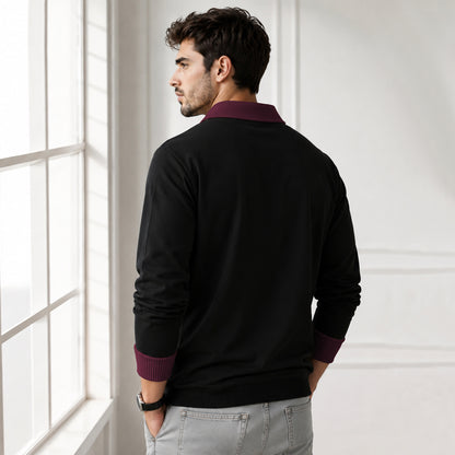 Mens Coloblocked Full Sleeve Polo Sweatshirt Black