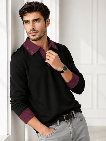 Mens Coloblocked Full Sleeve Polo Sweatshirt Black