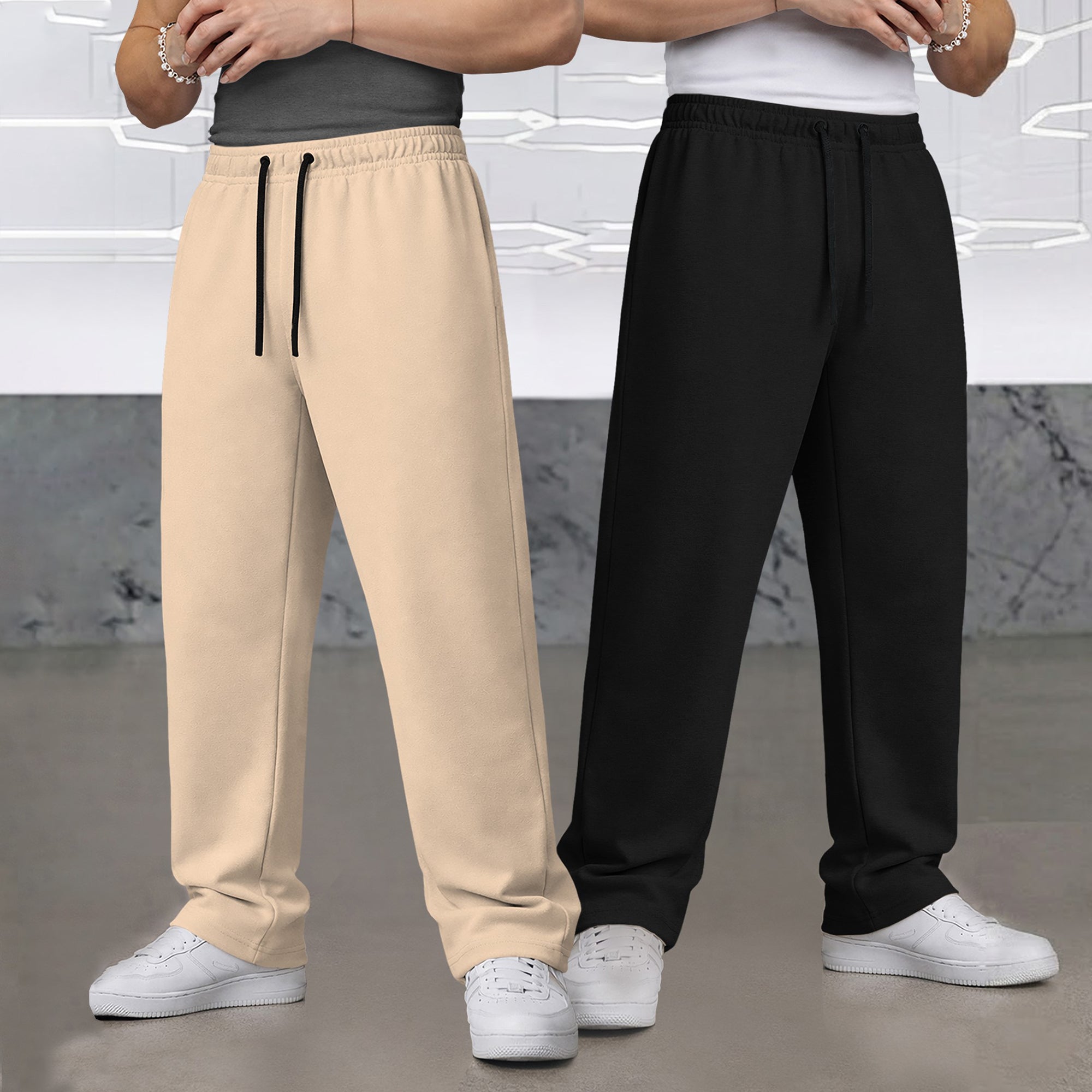 (Pack Of 2) Loose Fit Plain Trackpants Multicolors