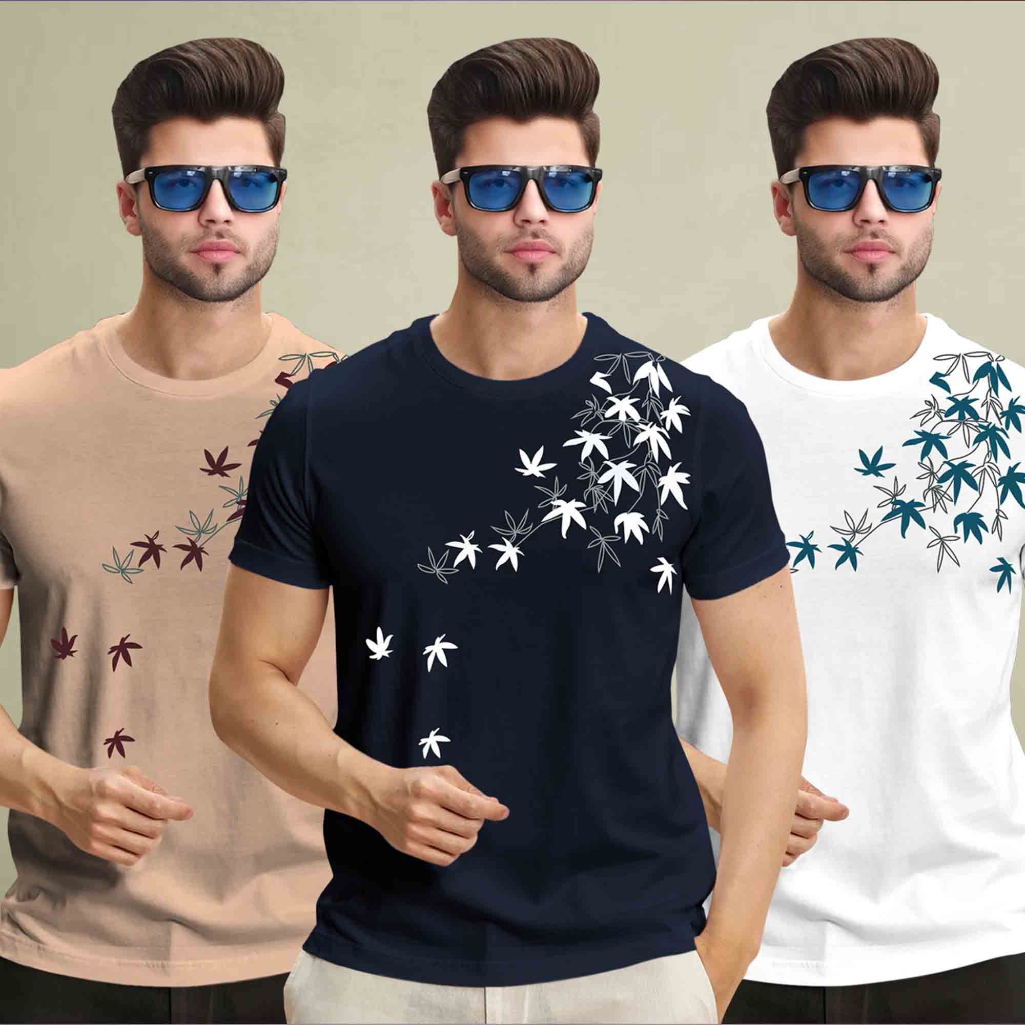 (Pack Of 3) Half Sleeve Printed Tshirts- 12 Variants