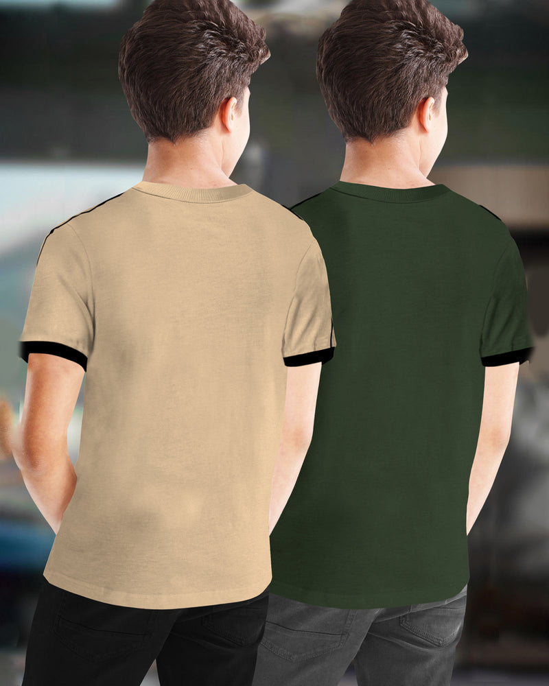 (Pack Of 2) Kids Half Sleeve Printed T-shirt | Beige & Olive