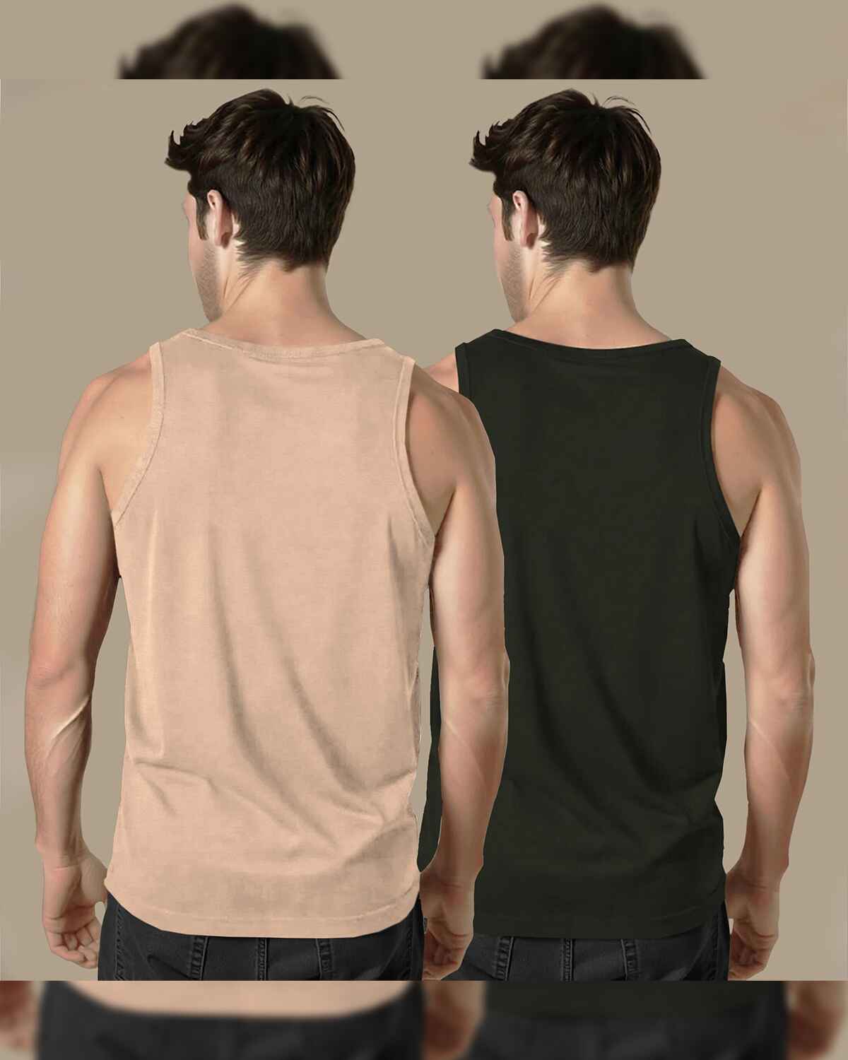 (Pack Of 2) Mens Beige & Olivegreen Plain V-Neck Vests