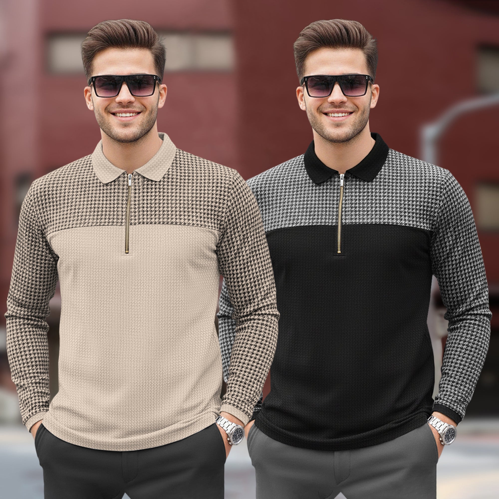 (Pack Of 2) Quarter Zip Polo Neck Full Sleeve Combo Tshirts