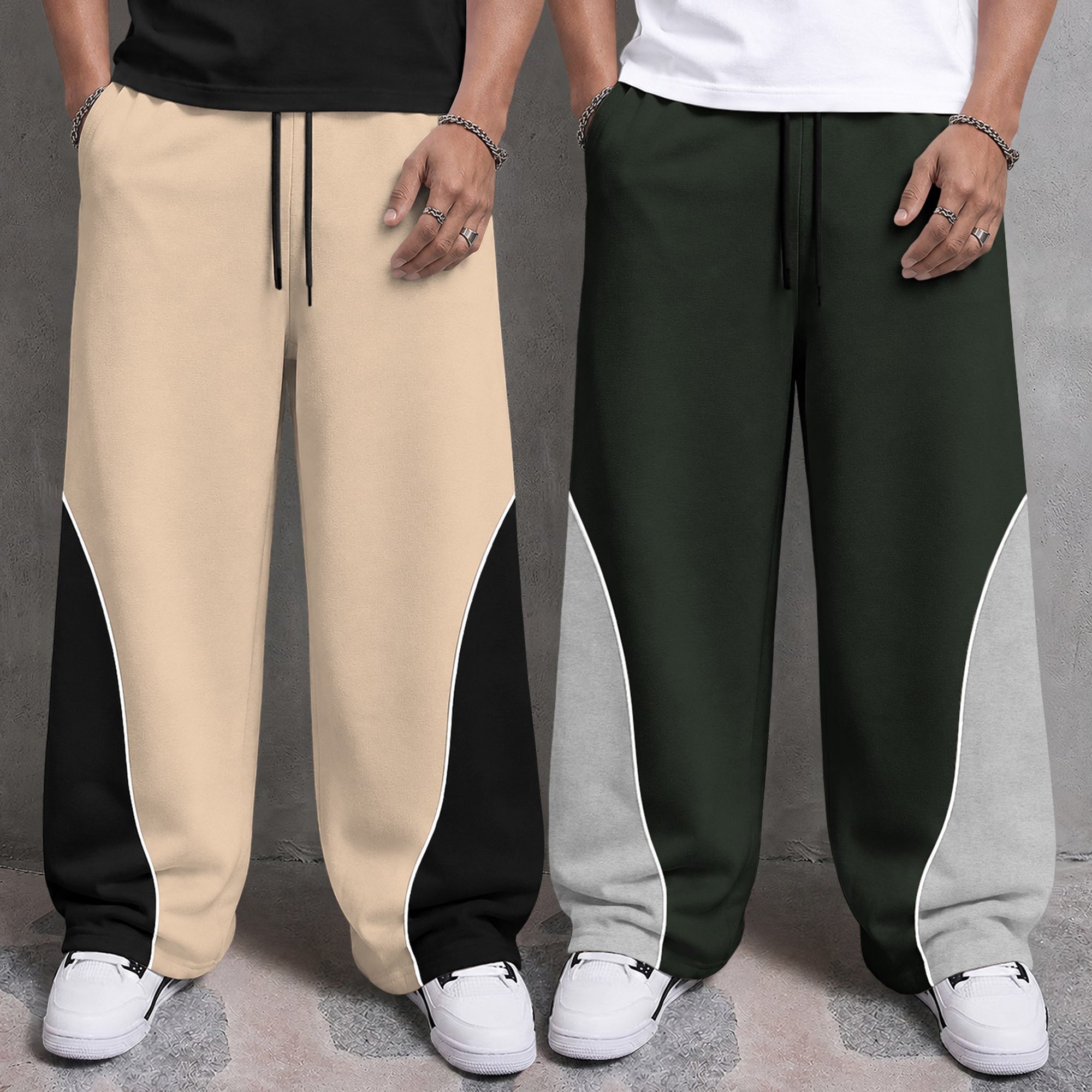 Mens Printed and Solid Baggy Track Pants Combo – Pack of 2