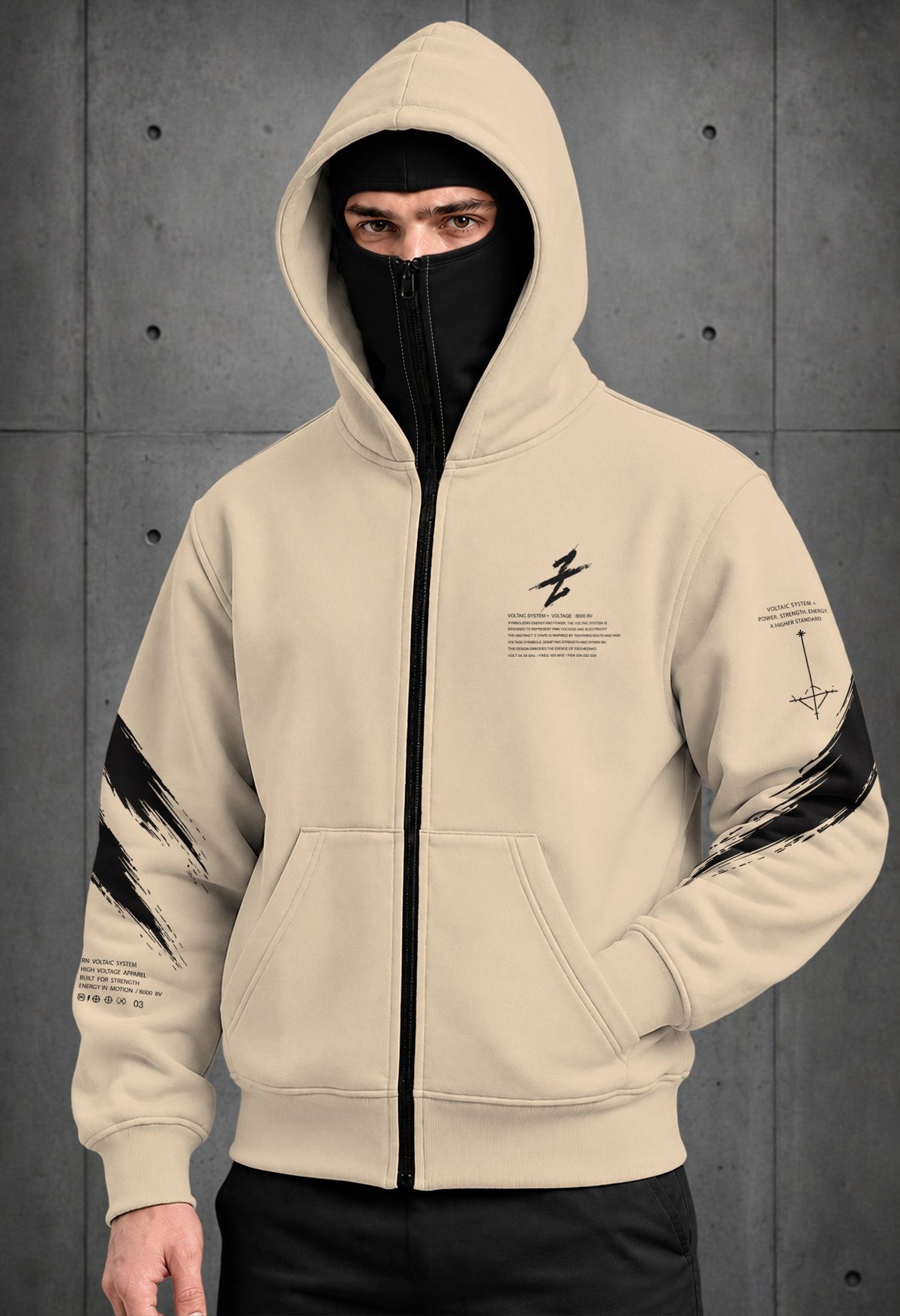 Mens Beige Zip-Up Winter Jacket