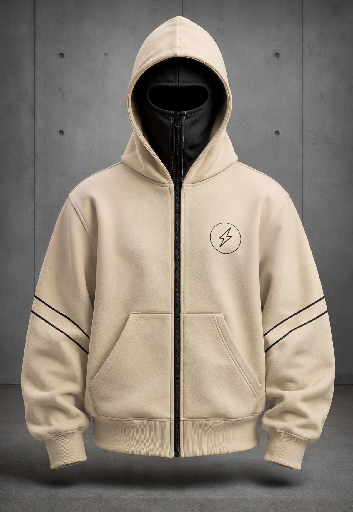 Mens Beige Double Mask Zip-Up Winter Jacket