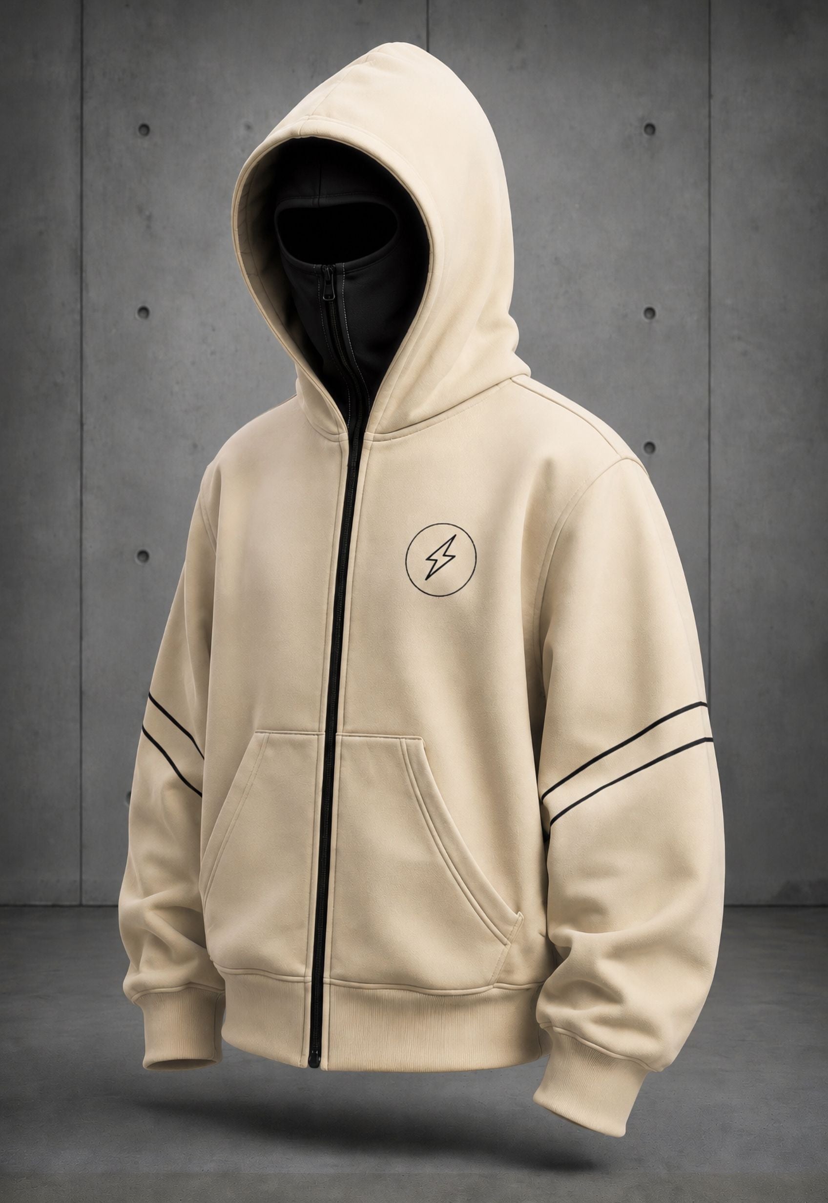 Mens Beige Double Mask Zip-Up Winter Jacket