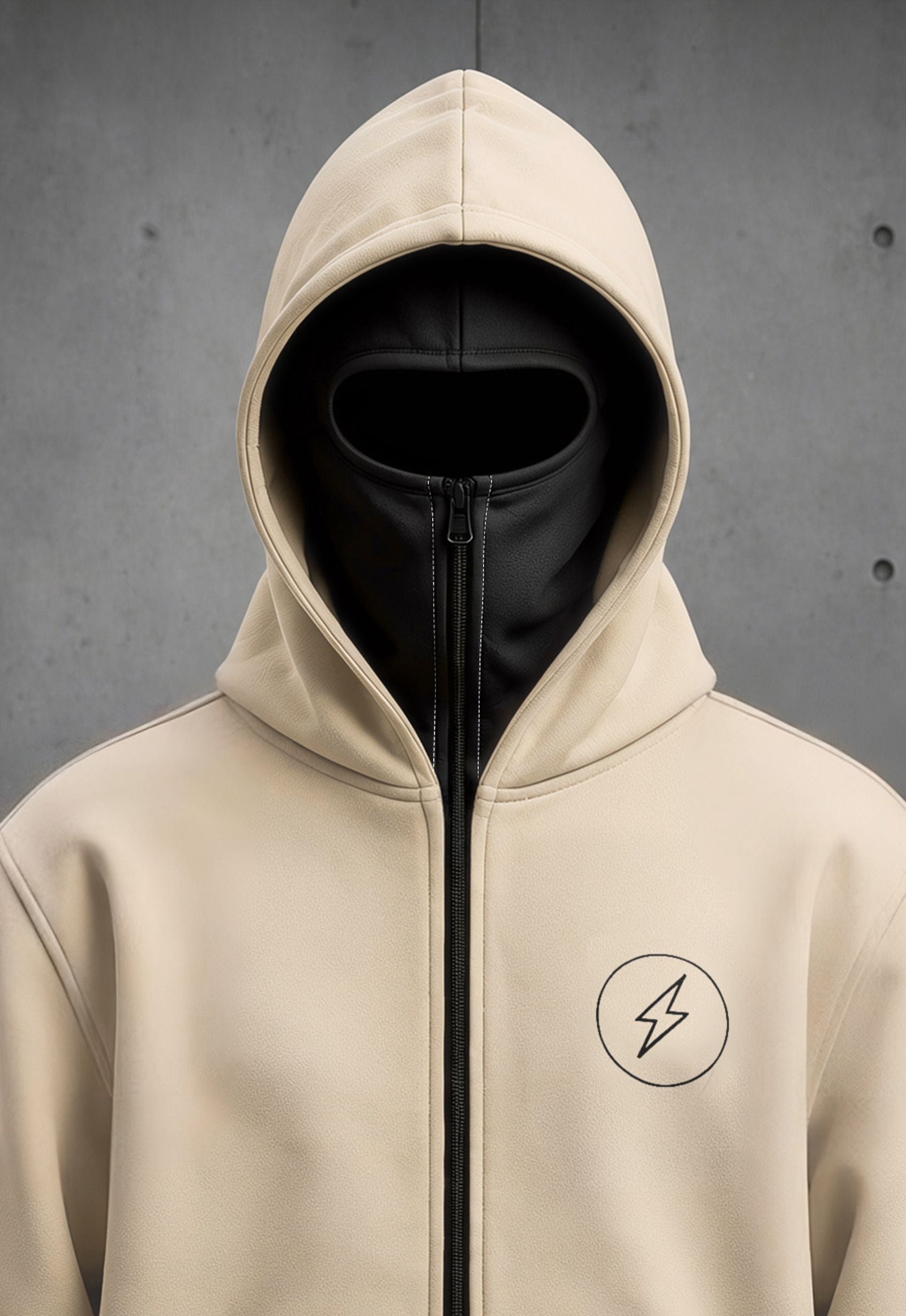 Mens Beige Double Mask Zip-Up Winter Jacket