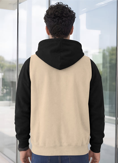 Mens Full Sleeve Two-Tone Casual Pullover Hoodie Beige