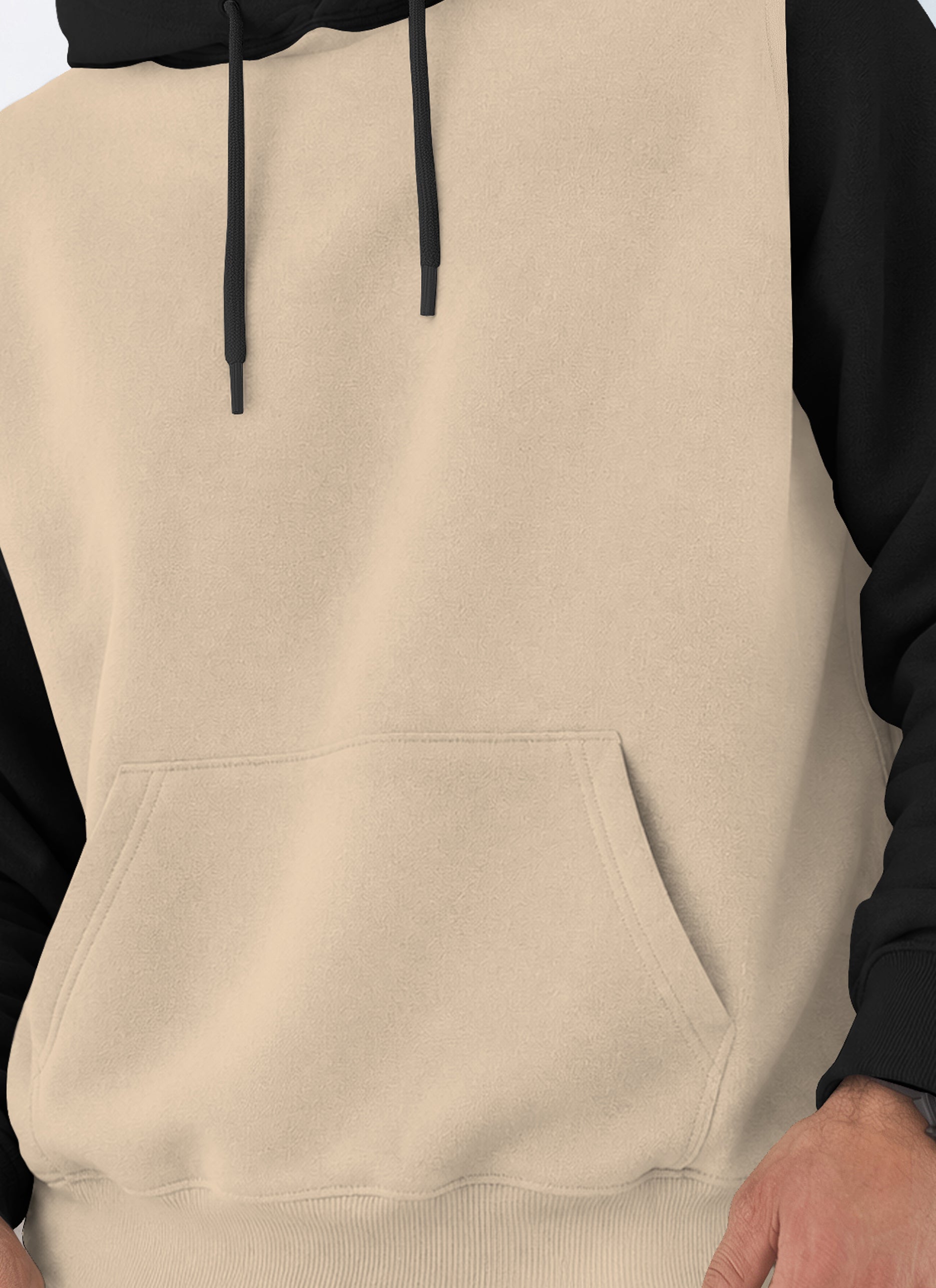 Mens Full Sleeve Two-Tone Casual Pullover Hoodie Beige