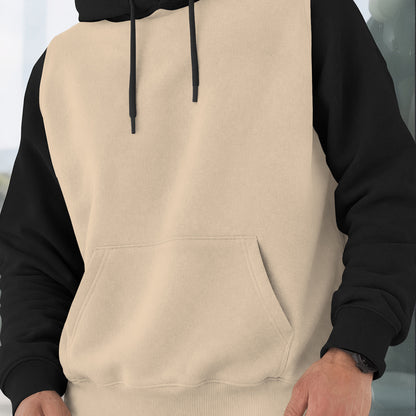 Mens Full Sleeve Two-Tone Casual Pullover Hoodie Beige