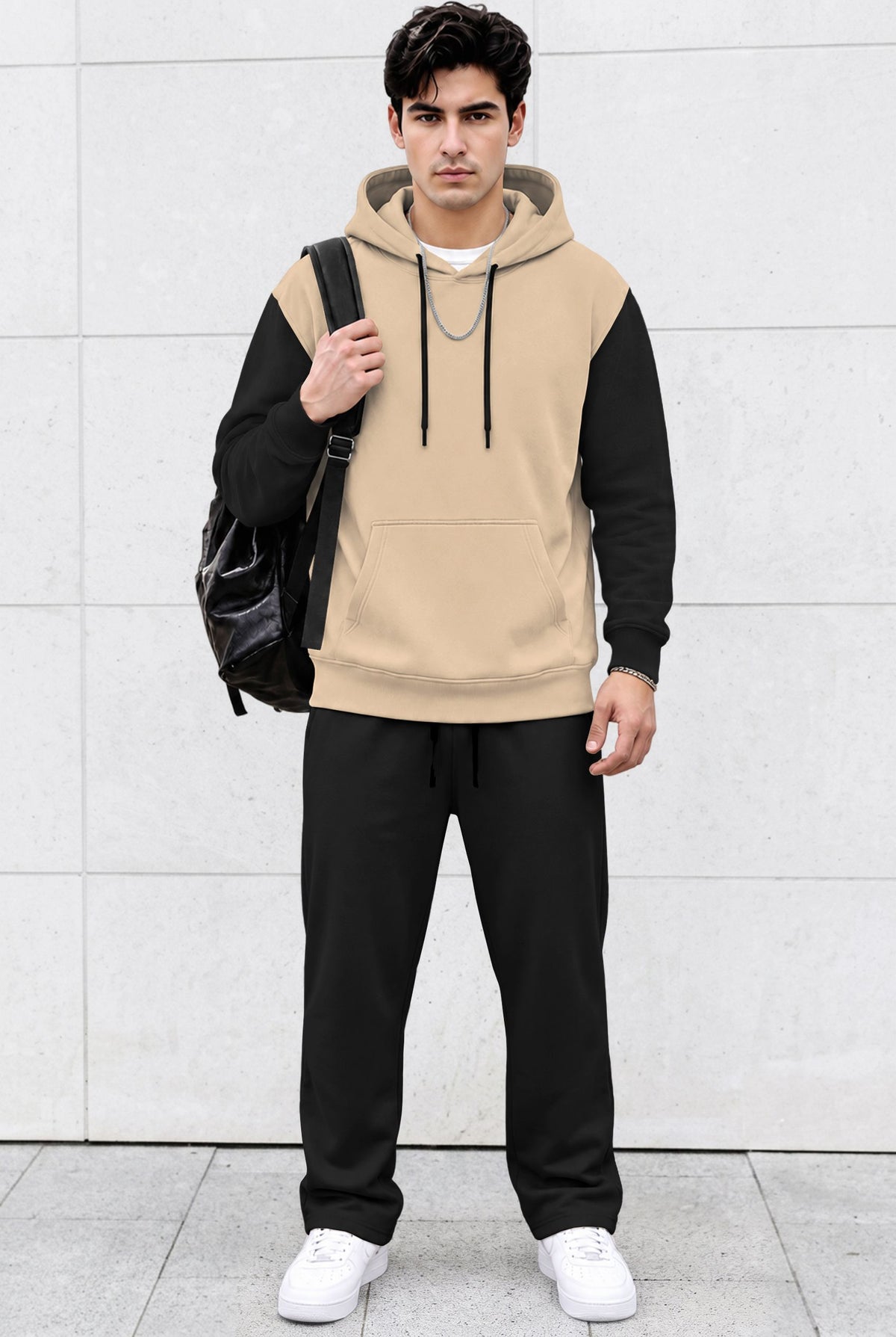 Tracksuit Men Hooded Sweatshirt & Loose Fit Plain Trackpants