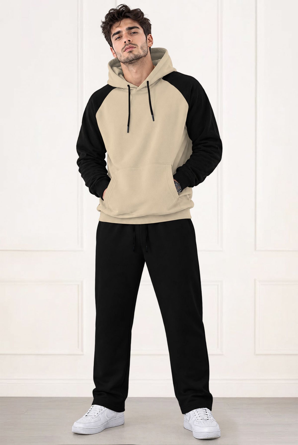 Tracksuit Men Hooded Sweatshirt & Plain Baggy Trackpants