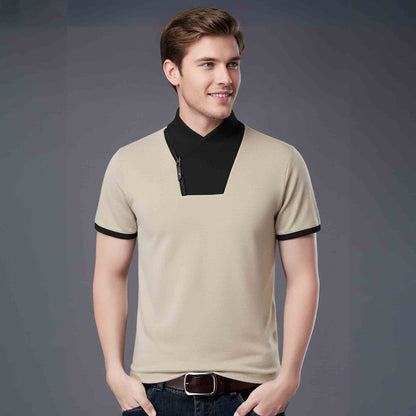 Mens Half Sleeve T-Shirt with Contrast Neck Beige