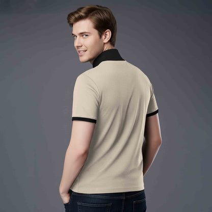 Mens Half Sleeve T-Shirt with Contrast Neck Beige