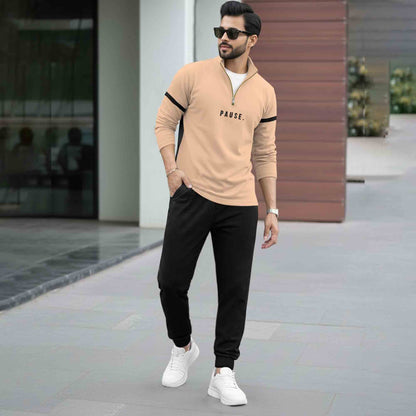 Men Tracksuit - High Neck Full Sleeve Printed T shirts & Plain Track Pants - 17 Variants