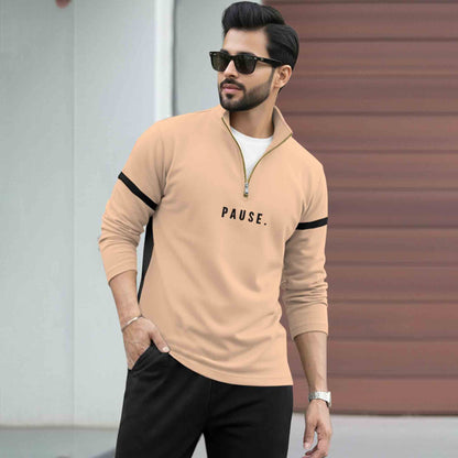 Tracksuit For High Neck Printed T-shirt Plain Black Trackpant