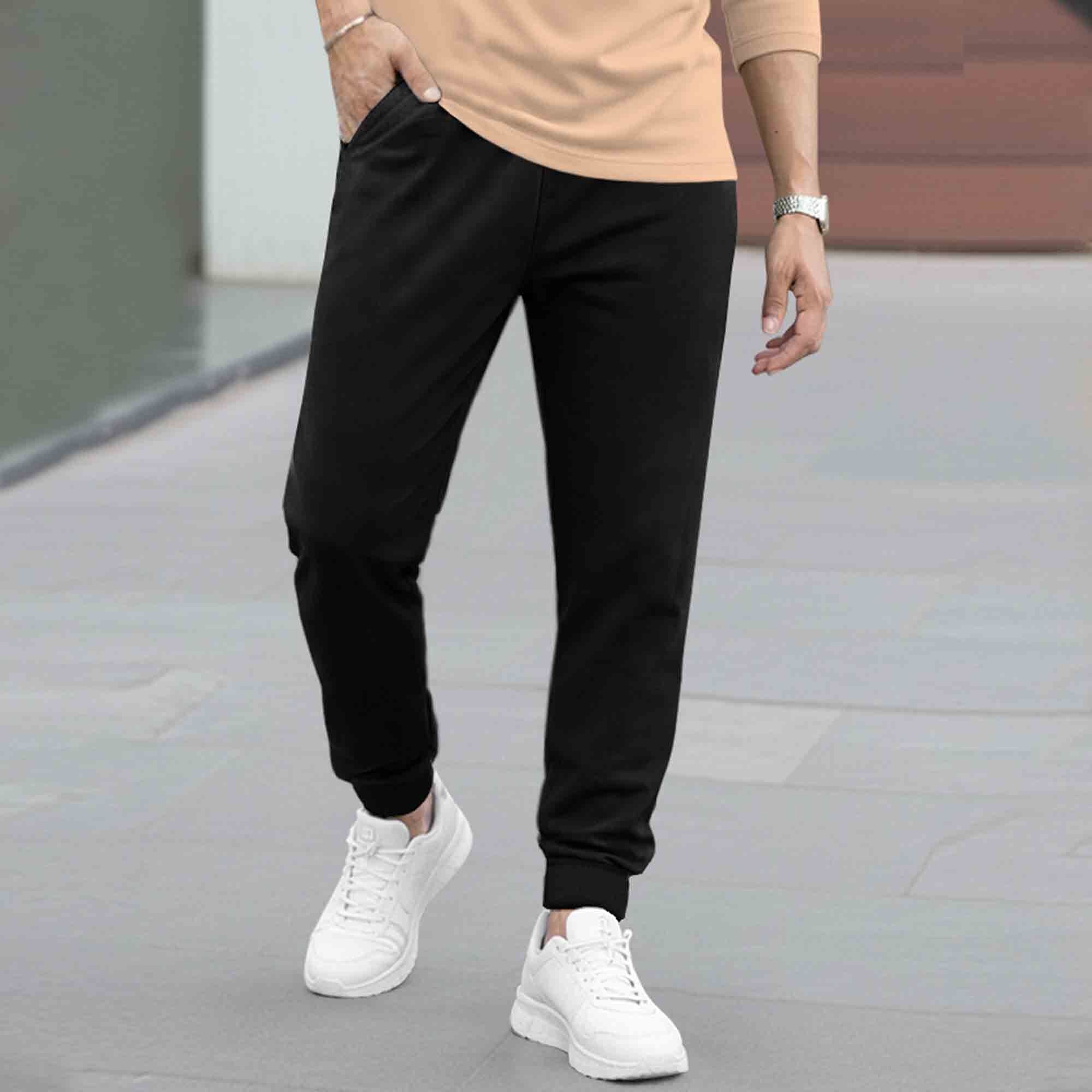 Tracksuit For High Neck Printed T-shirt Plain Black Trackpant