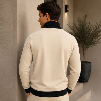 High Neck Color Blocked Winter Jacket Beige