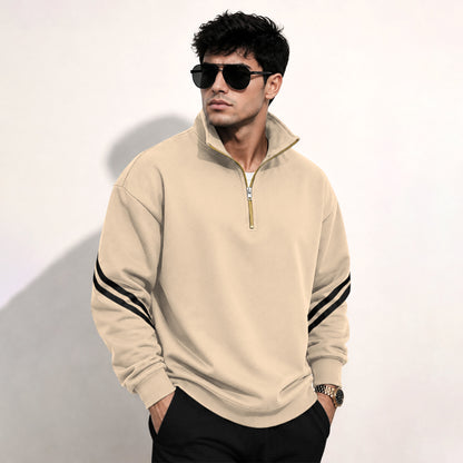 Mens Contrast Stripe Full Sleeve Pullover Sweatshirt Beige