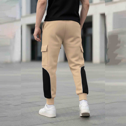 Colorblocked Multipockets Cargo Jogger Beige & Black