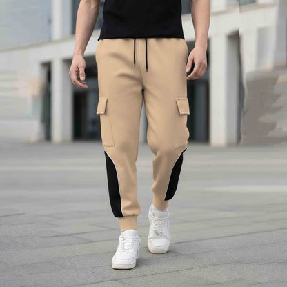 Colorblocked Multipockets Cargo Jogger Beige & Black
