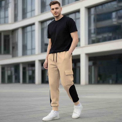 Colorblocked Multipockets Cargo Jogger Beige & Black