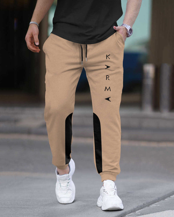 Men Printed Ankle Fit Cuffed Beige & Black Jogger