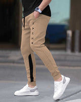 Men Printed Ankle Fit Cuffed Jogger / Beige & Black