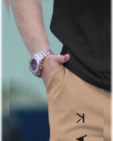 Men Printed Ankle Fit Cuffed Jogger / Beige & Black