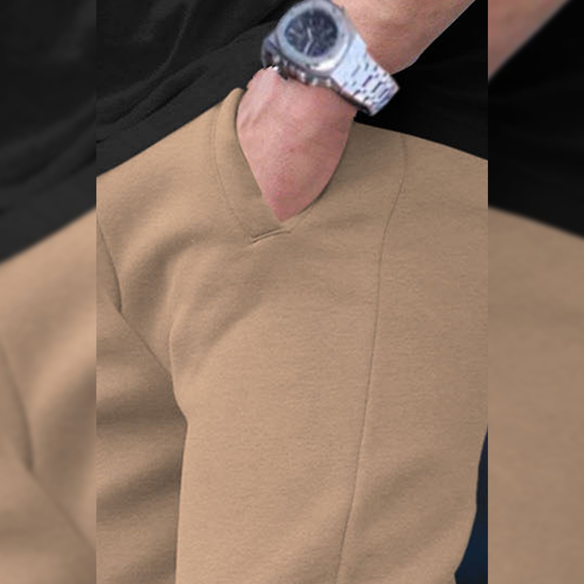Men Plain Ankle Fit Cuffed Beige Jogger