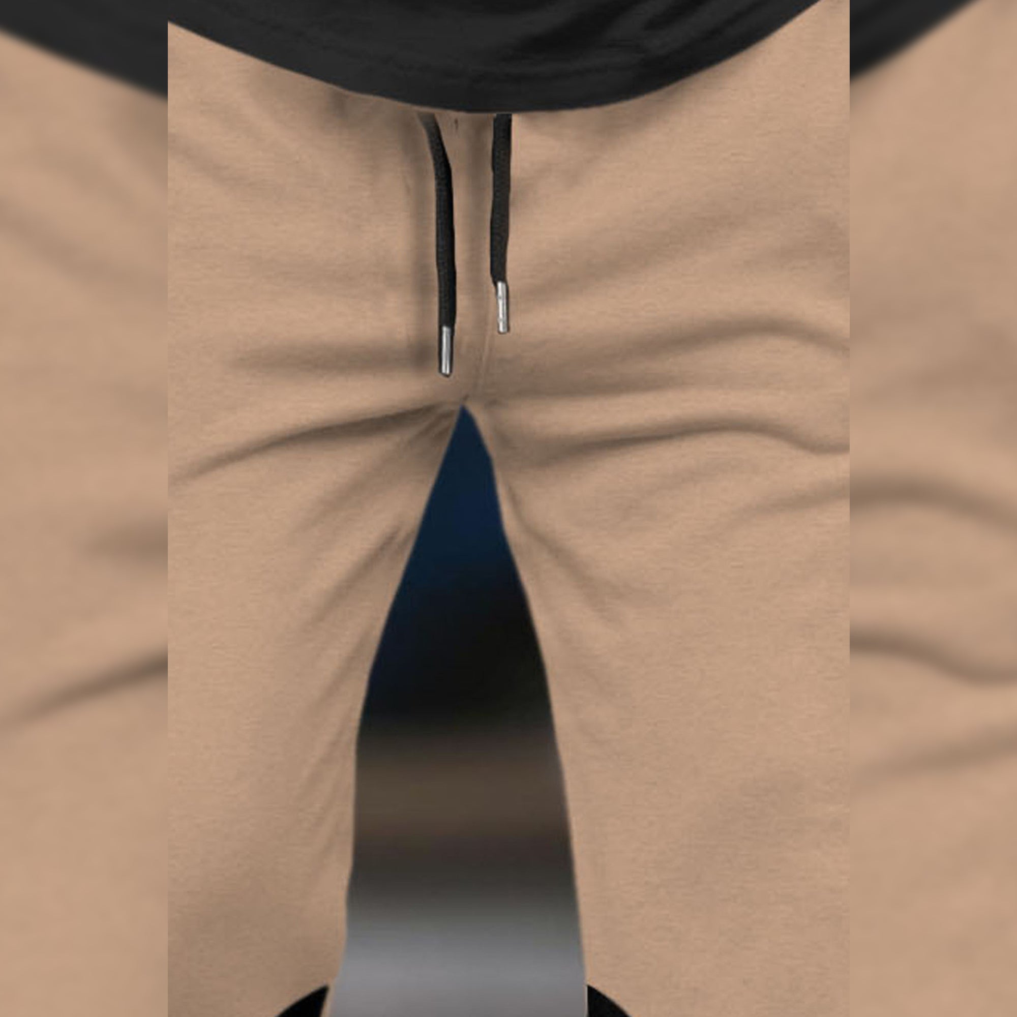 Men Plain Ankle Fit Cuffed Beige Jogger