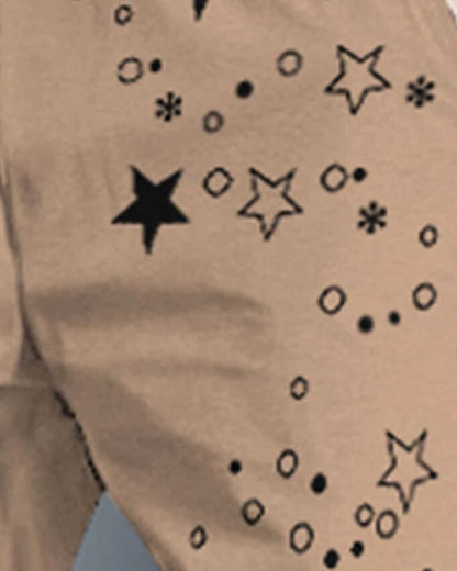 Men Beige & Black Star Printed Cuffed Trackpant