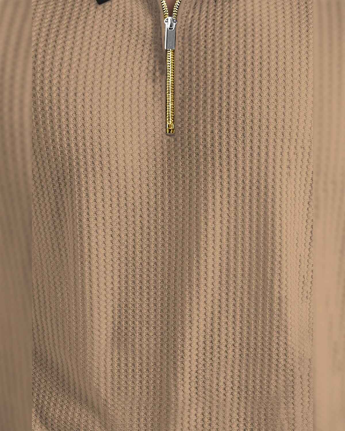 Men Half Sleeve Plain Beige & Black Textured Waffle T-Shirt