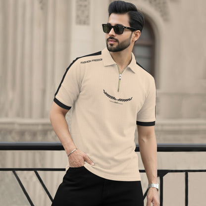 Men Quarter Zip Polo Neck Printed T-shirts