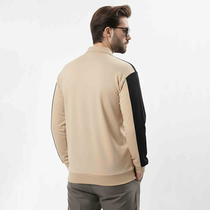 Mens Versatile Printed Polo Neck Sweatshirt Beige