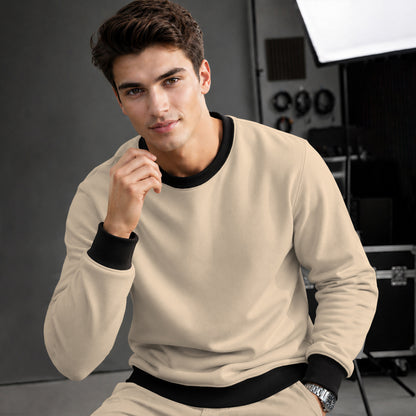 Mens Colorblocked Full Sleeve Round Neck Winter Sweatshirt Beige|Black