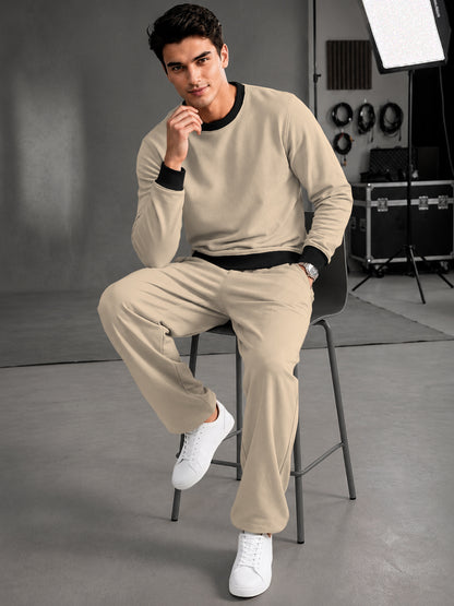 Mens Colorblocked Full Sleeve Round Neck Winter Sweatshirt Beige|Black