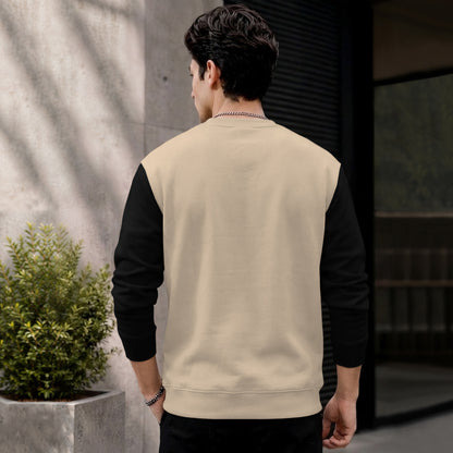 Mens Contrast Sleeve Round Neck Sweatshirt Beige