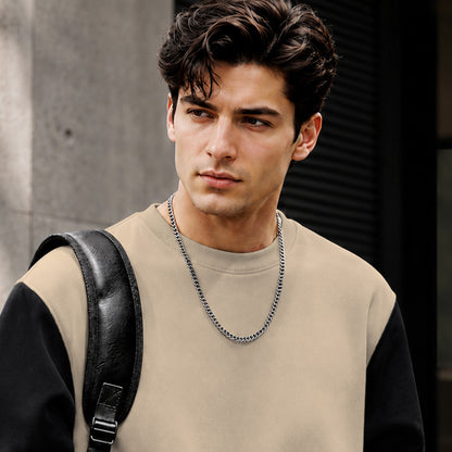 Mens Contrast Sleeve Round Neck Sweatshirt Beige