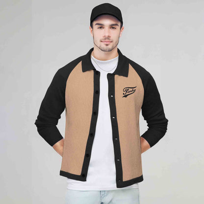 Men Smart Casual Dual Color Full Sleeve Textured Shirt Beige & Black