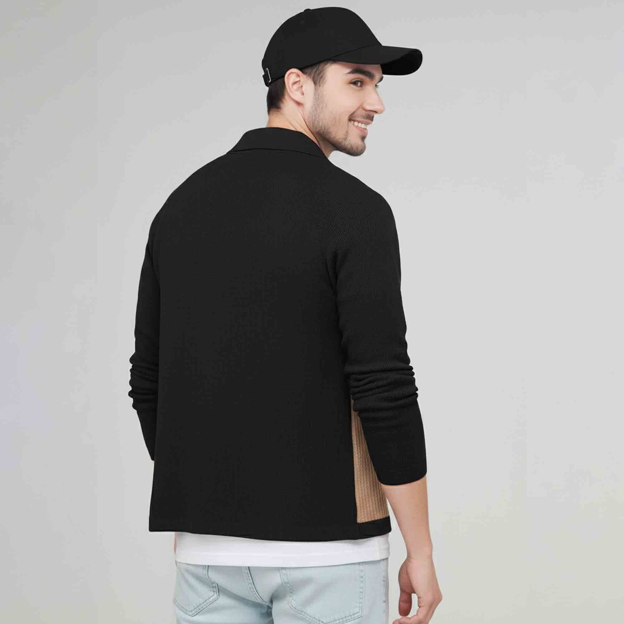 Men Smart Casual Dual Color Full Sleeve Textured Shirt Beige & Black