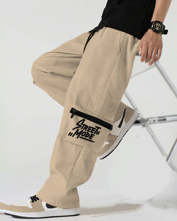 Men Beige Printed Baggy fit oversized Cargo Jogger