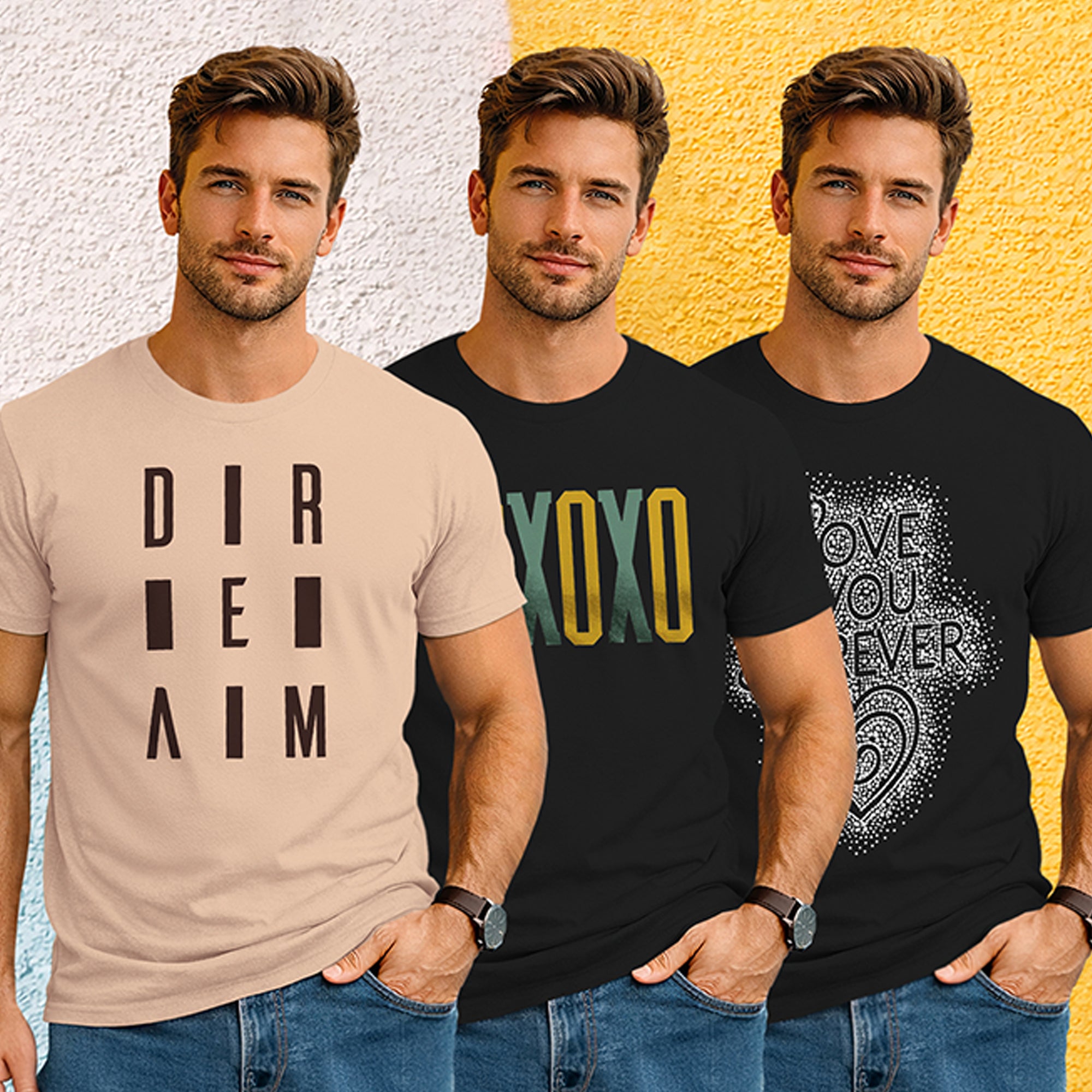 (Pack Of 3) Mens Half Sleeve Typography Printed T-shirts
