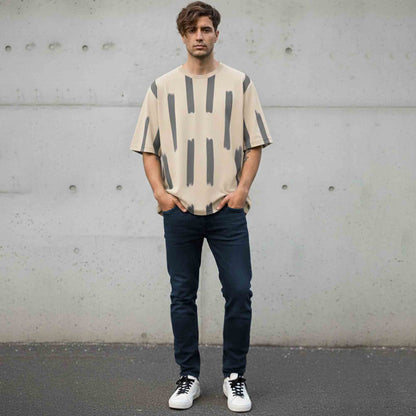 Men Printed Oversized Tshirt Beige