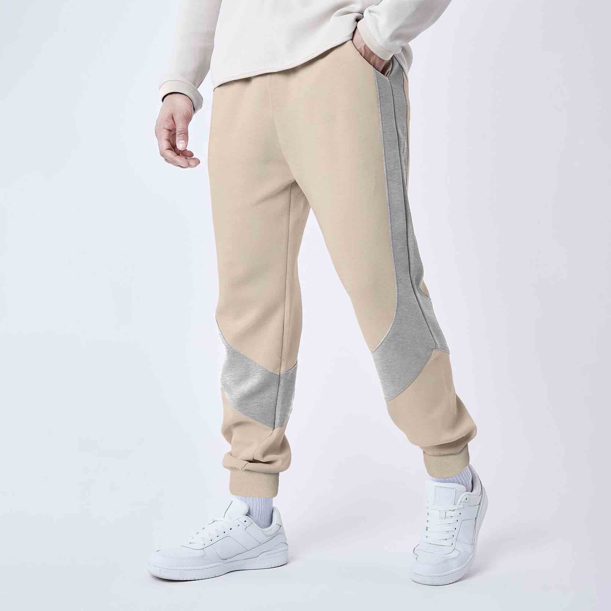 Men Color Blocked Beige & Grey Track Pant