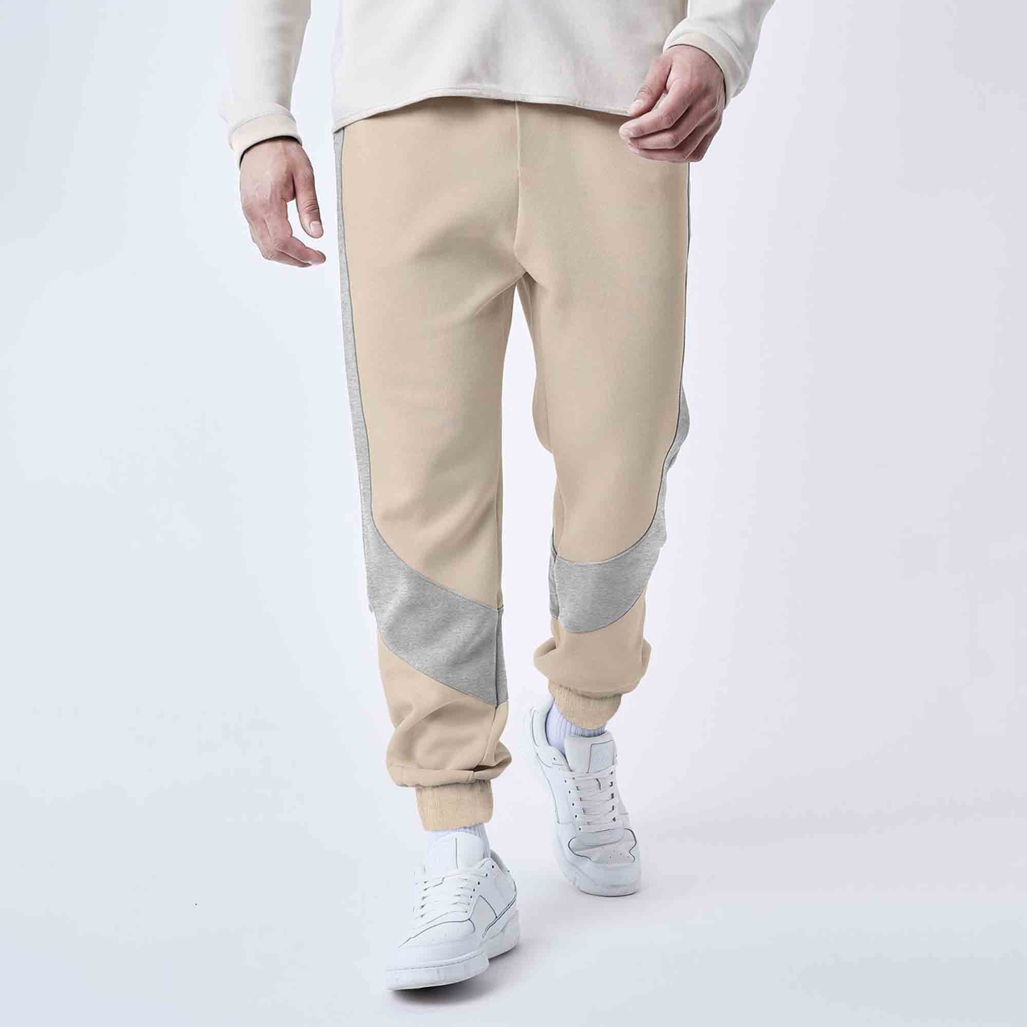 Men Color Blocked Beige & Grey Track Pant
