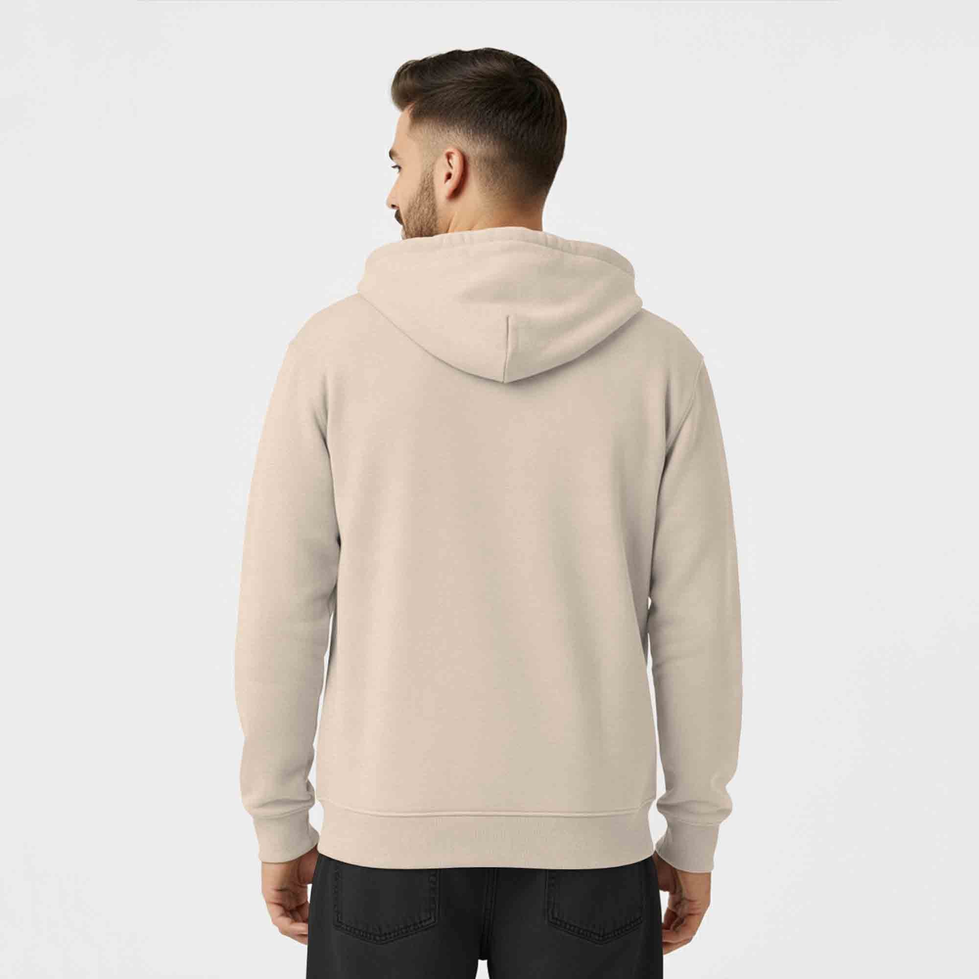 Mens Solid Full Sleeve Zip-Up Hooded Jacket Beige